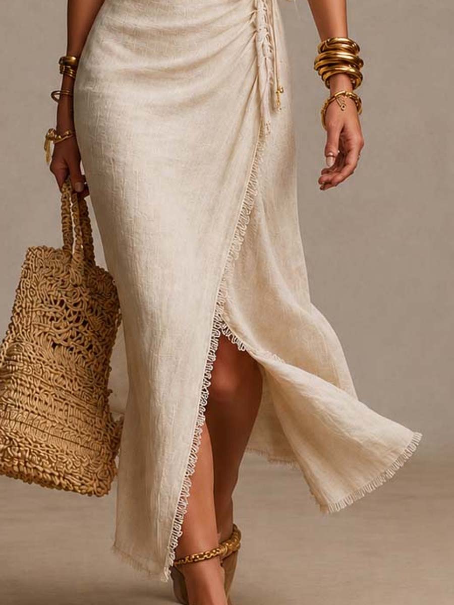 Szarlota | Vestido MIDI Sin Mangas Con Escote en V Cruzado