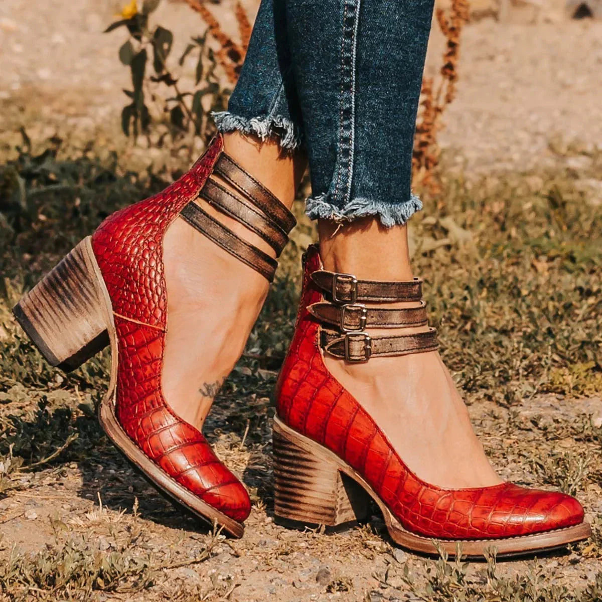 Steffie - Zapatos de Salón Con Tacón Grueso y Tiras