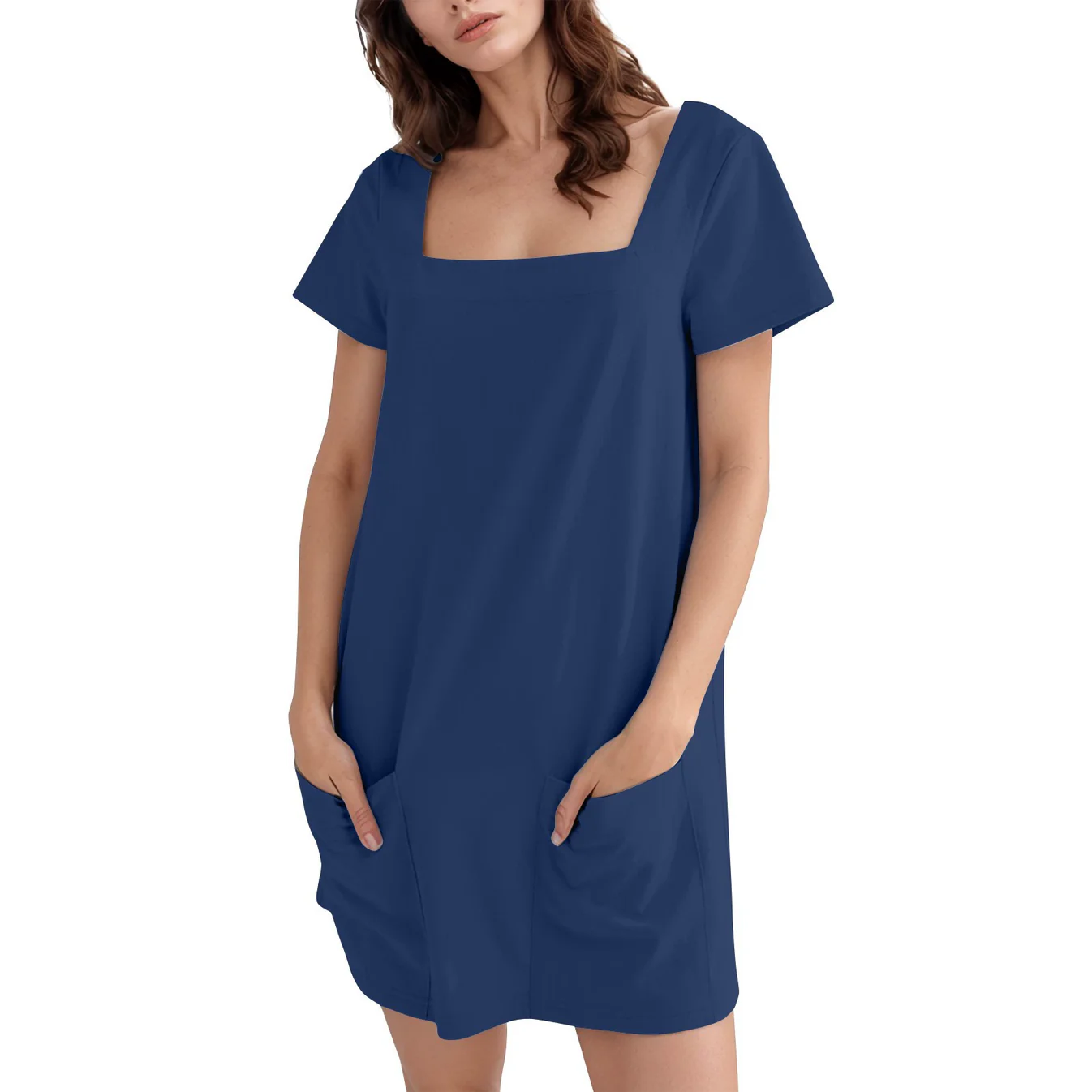 Denisse | Vestido Con Cuello Cuadrado, Manga Corta Y Bolsillos