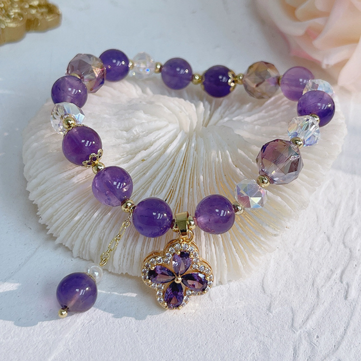 Elsien | Pulsera Elástica Con Dijes De Cuentas Moradas