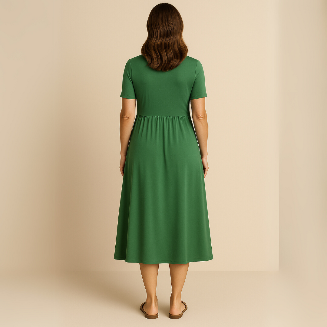 Bridgett | Vestido Midi Con Manga Corta y Corte Cruzado en la Parte Delantera
