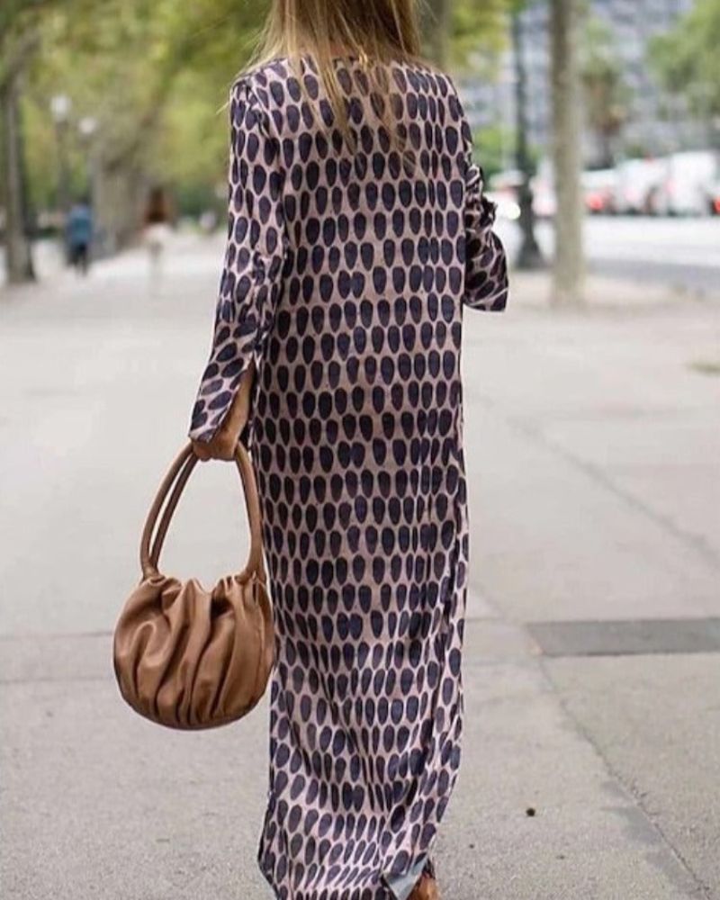 Rivka | Vestido Largo de Manga Larga Con Estampado y Escote en V