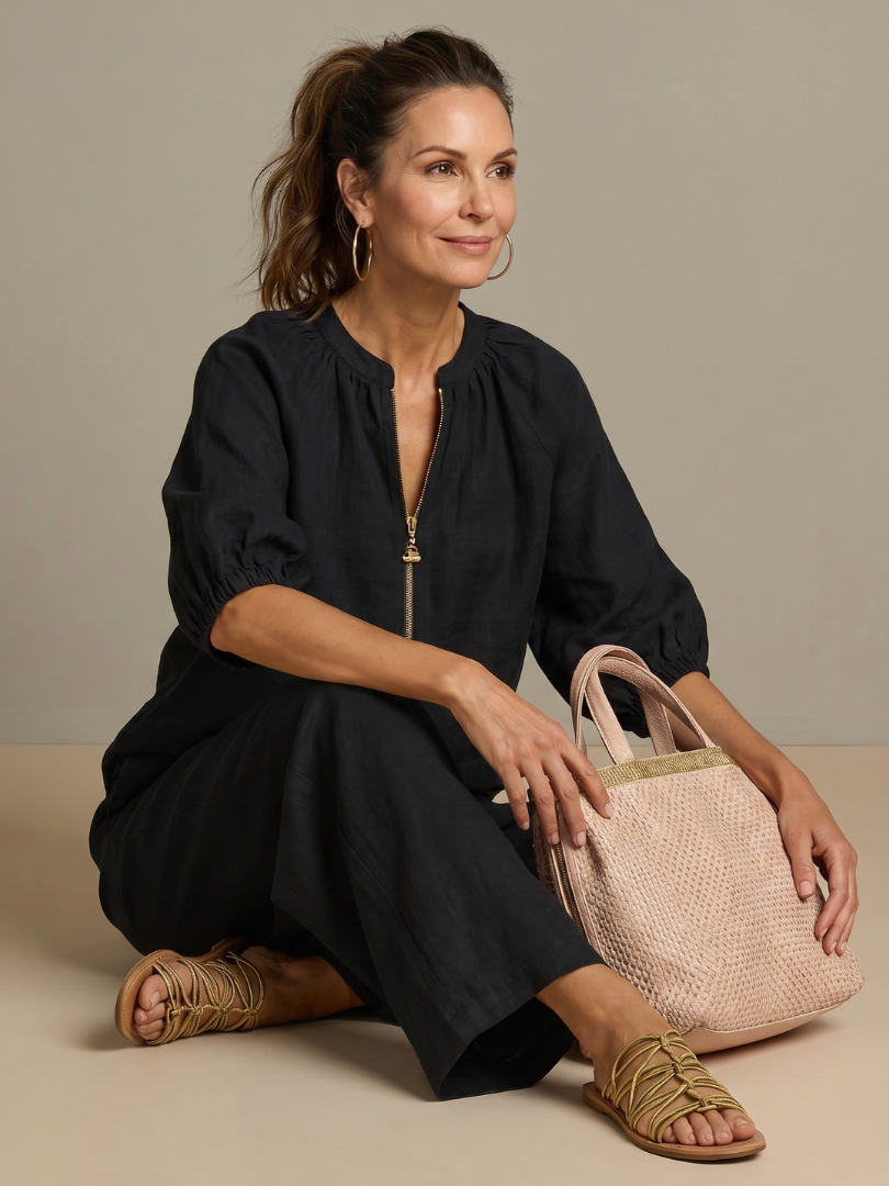 Sharina | Conjunto Blusa Cremallera Pantalón Ancho