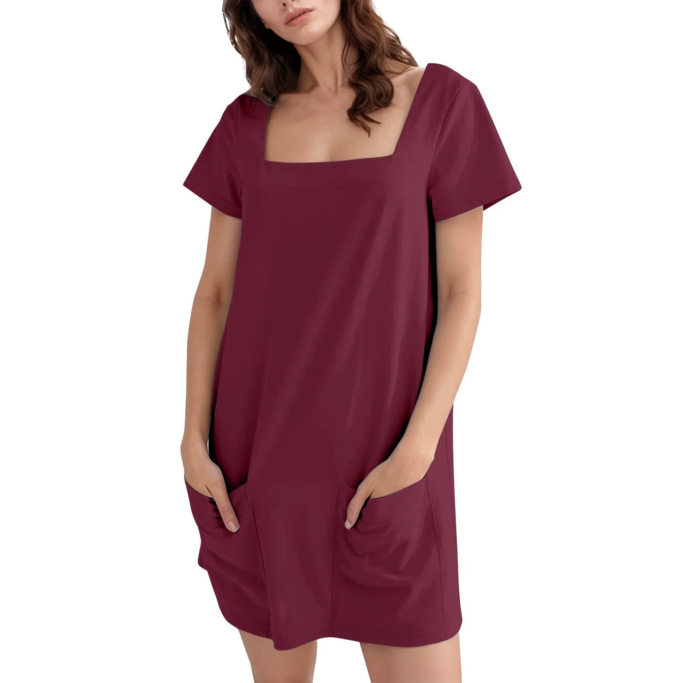 Denisse | Vestido Con Cuello Cuadrado, Manga Corta Y Bolsillos