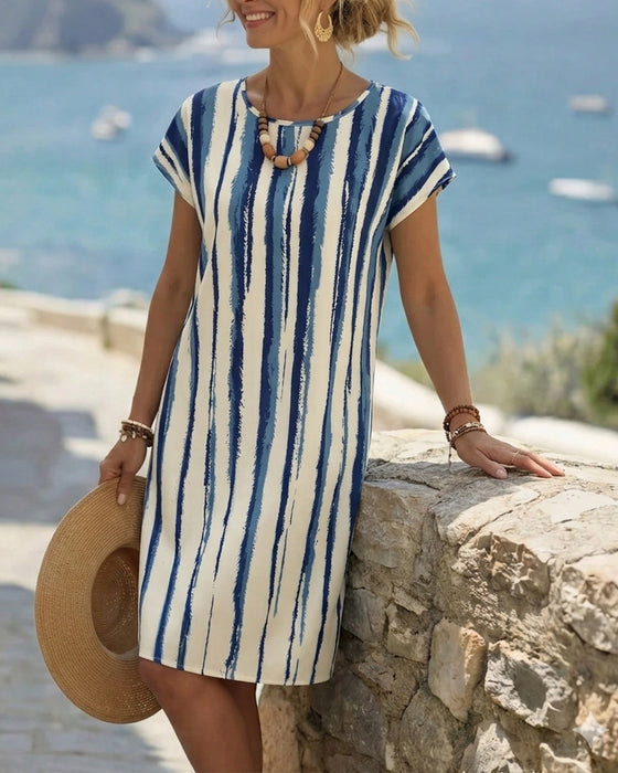 Sherrien | Vestido de Manga Corta con Rayas Verticales