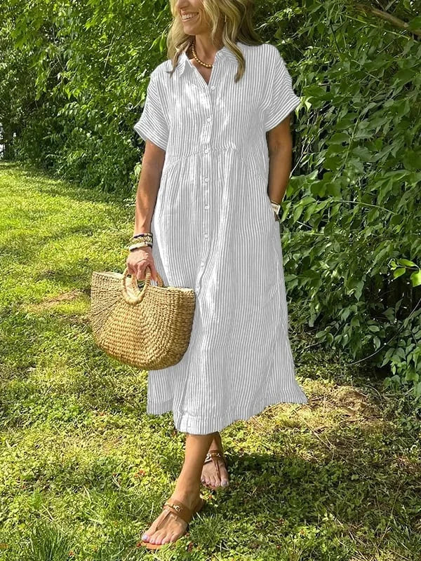 Samara | Vestido Camisero Rayado Con Botones