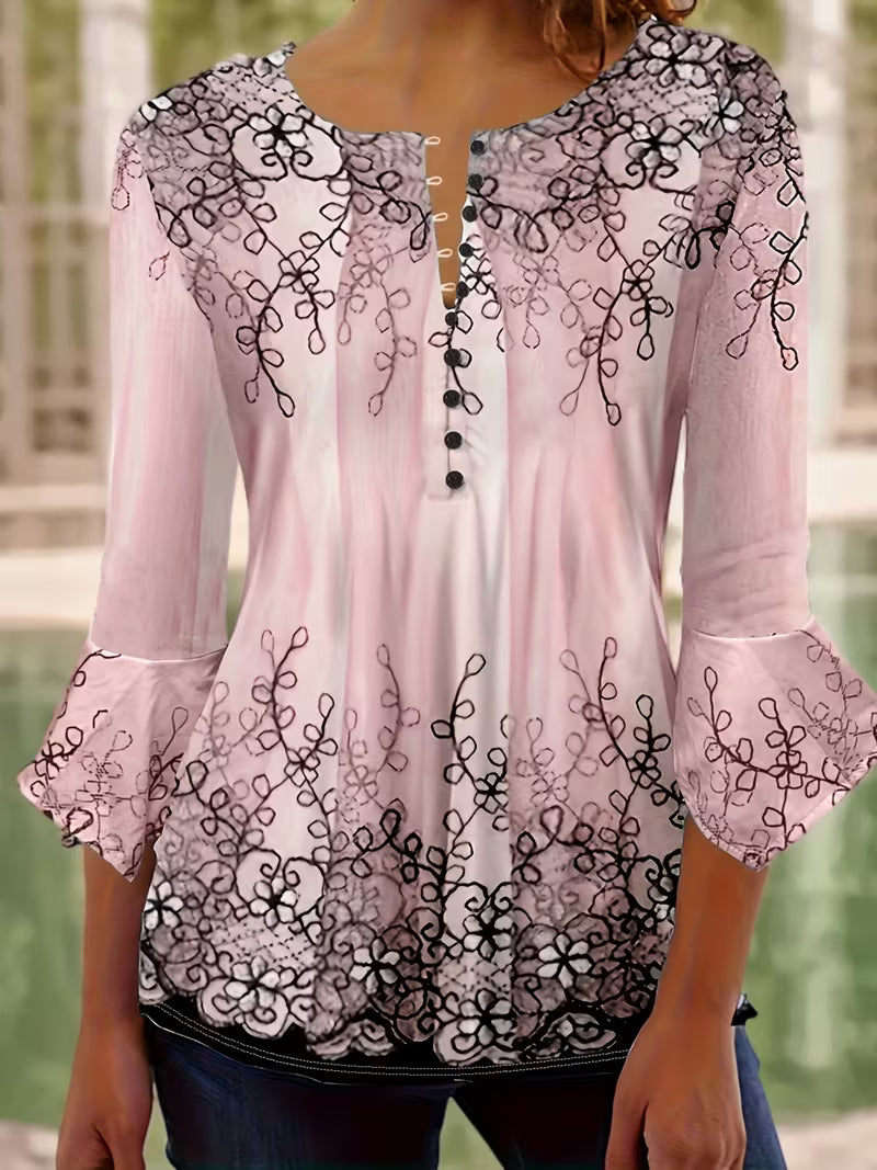 Mesley | Blusa De Cuello Redondo Con Estampado Floral Y Botones