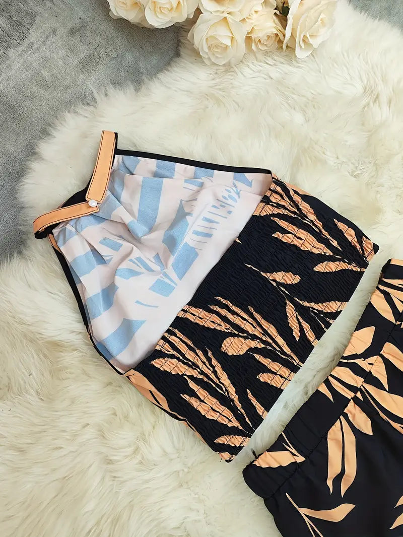 Zirina | Conjunto De Top Corto Con Cuello Halter Y Pantalón De Pierna Ancha
