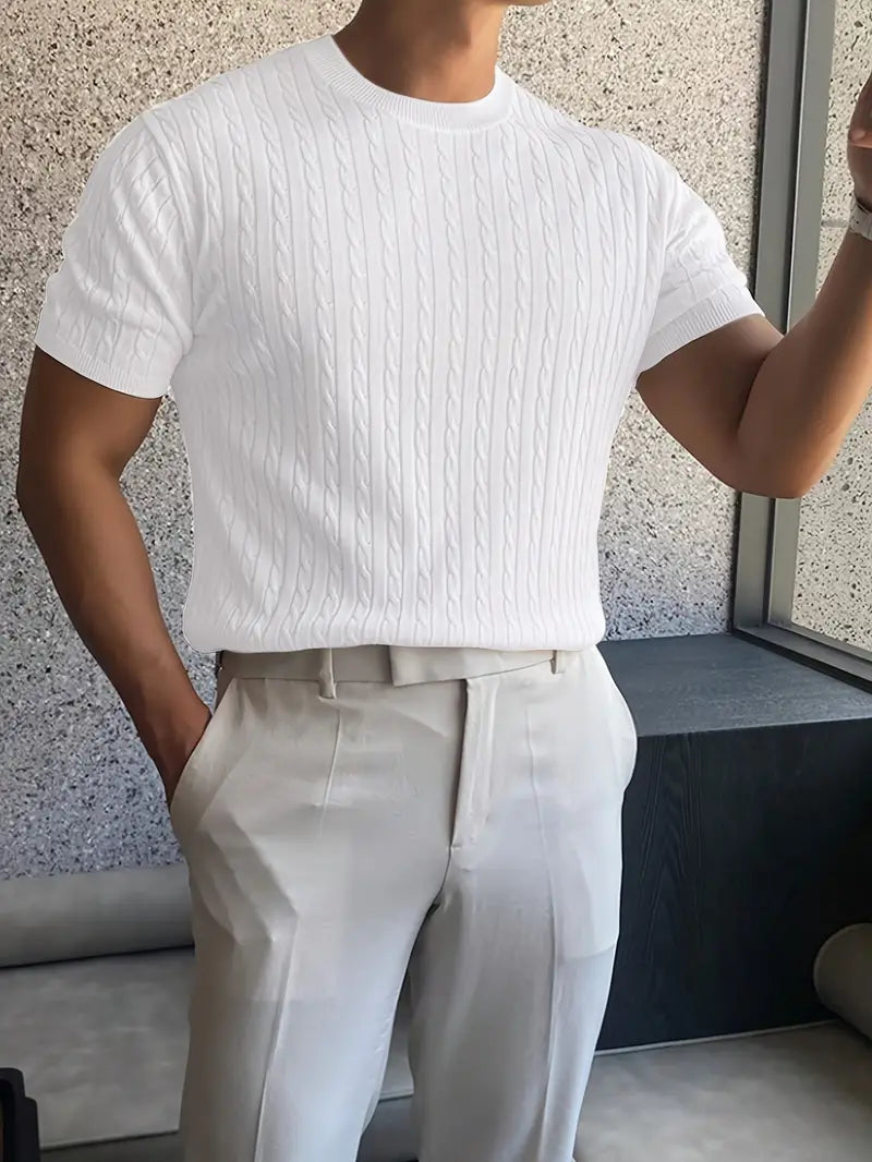 Kiril - Camiseta de Manga Corta Con uello Redondo y Punto Trenzado