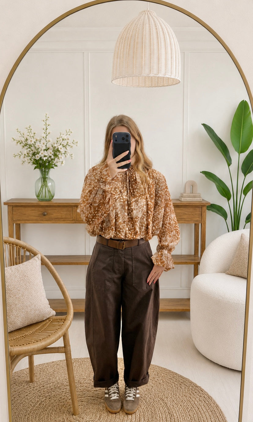 Nihan | Blusa Larga Estampada con Cuello Atado
