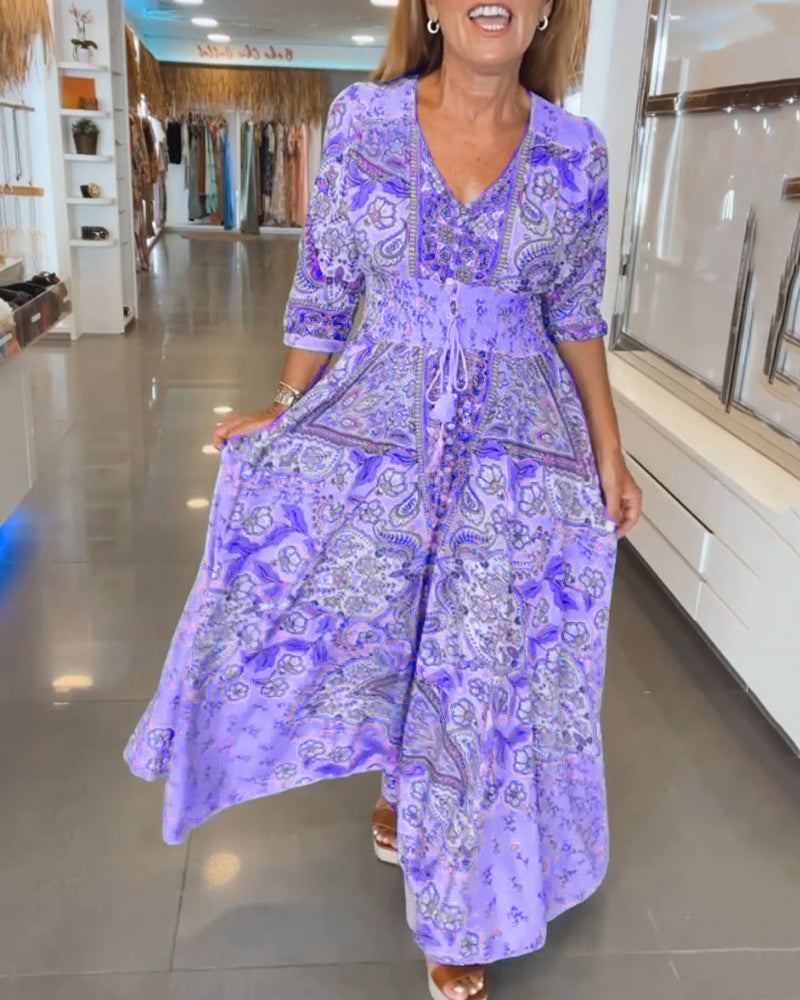 Taylor | Vestido Midi Estampado Escote V Ajustable
