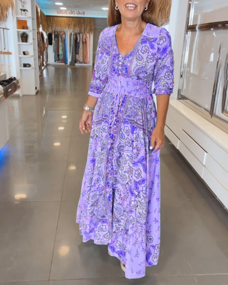 Taylor | Vestido Midi Estampado Escote V Ajustable