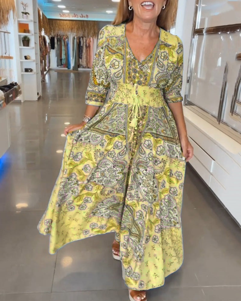 Taylor | Vestido Midi Estampado Escote V Ajustable