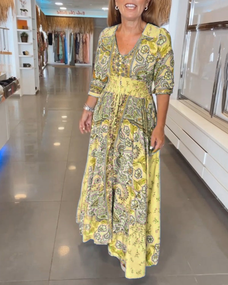 Taylor | Vestido Midi Estampado Escote V Ajustable