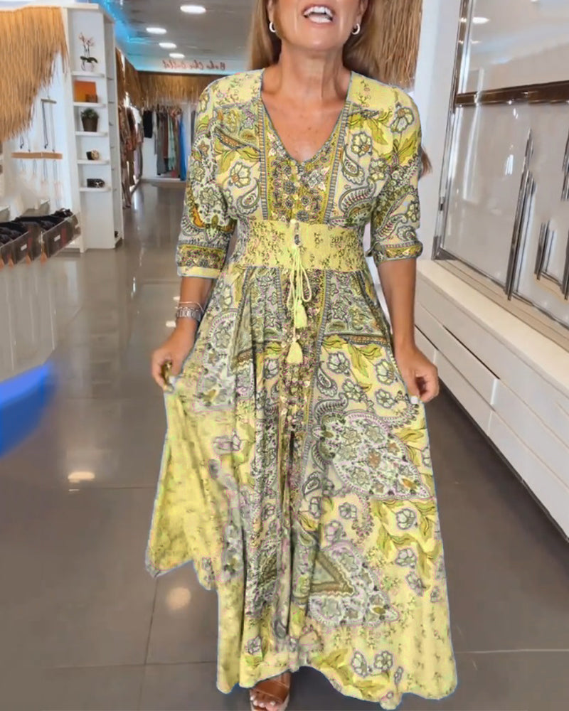 Taylor | Vestido Midi Estampado Escote V Ajustable