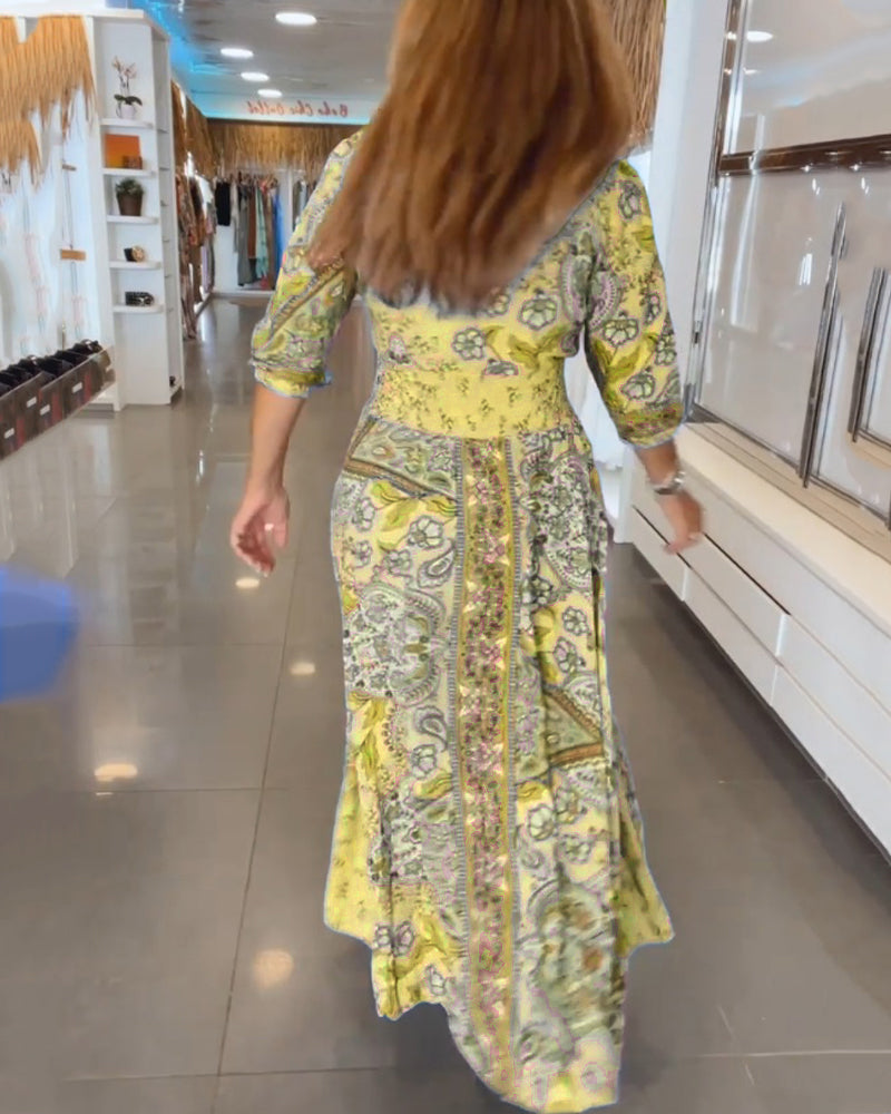Taylor | Vestido Midi Estampado Escote V Ajustable