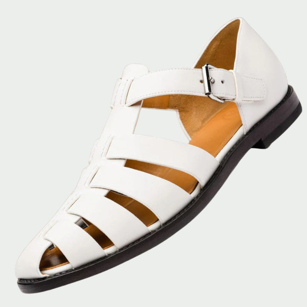 Romano - Sandalias de Cuero con Tiras y Puntera Cerrada con Hebilla Ajustable