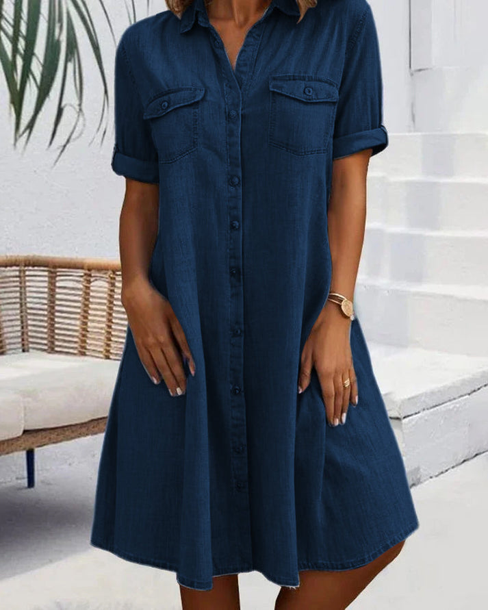 Sveta | Vestido Camisero de Estilo Vaquero con Botones en la Parte Delantera
