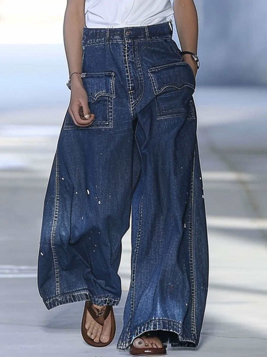 Azize | Pantalones Vaqueros De Pierna Ancha en Azul Oscuro