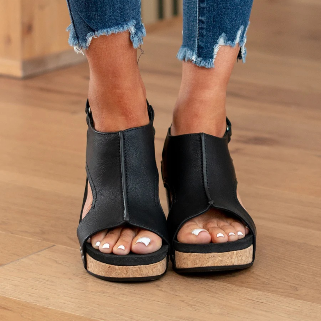 Makrina - Sandalias de Cuña Con Puntera Abierta y Tiras Traseras