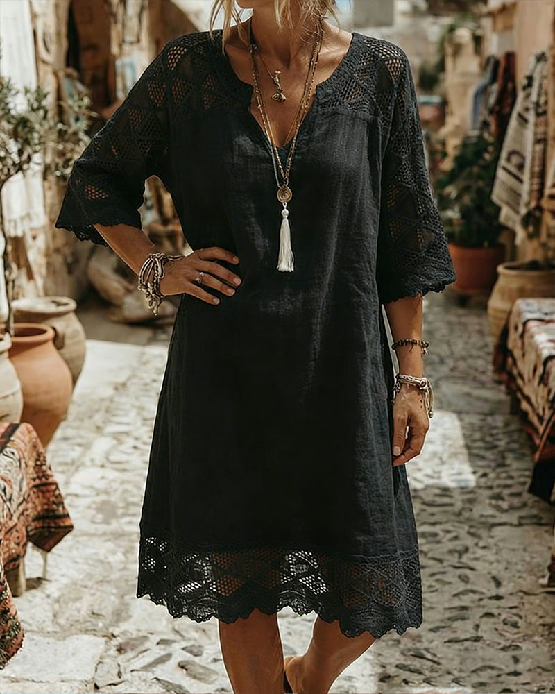 Kilina | Vestido Midi con Escote en V y Encaje