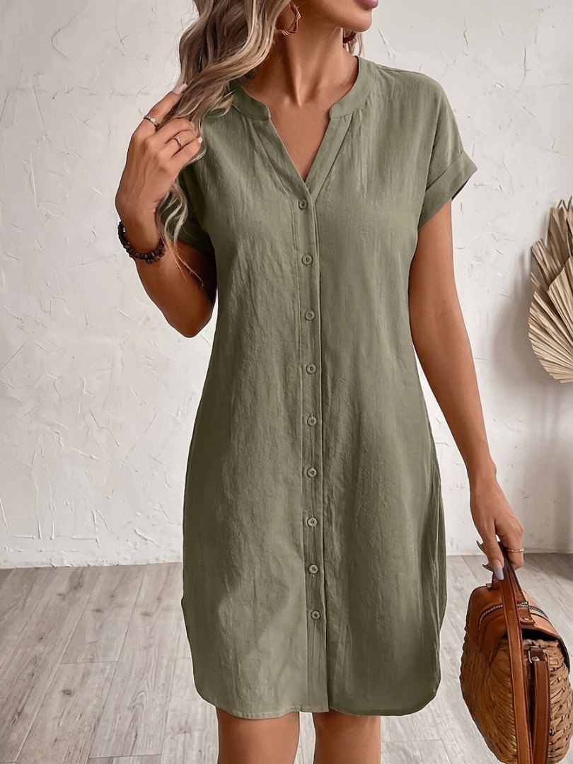 Khalela | Vestido Camisero Manga Corta con Botones
