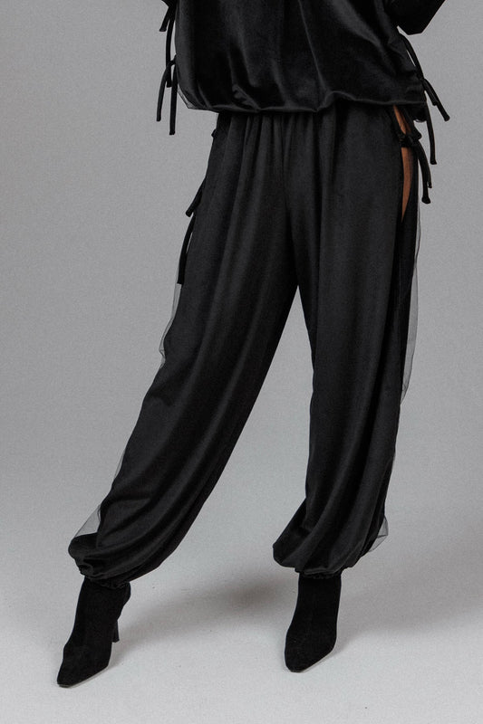 Yuphin | Pantalones de Estilo Globo Con Acabado Satinado y Aberturas