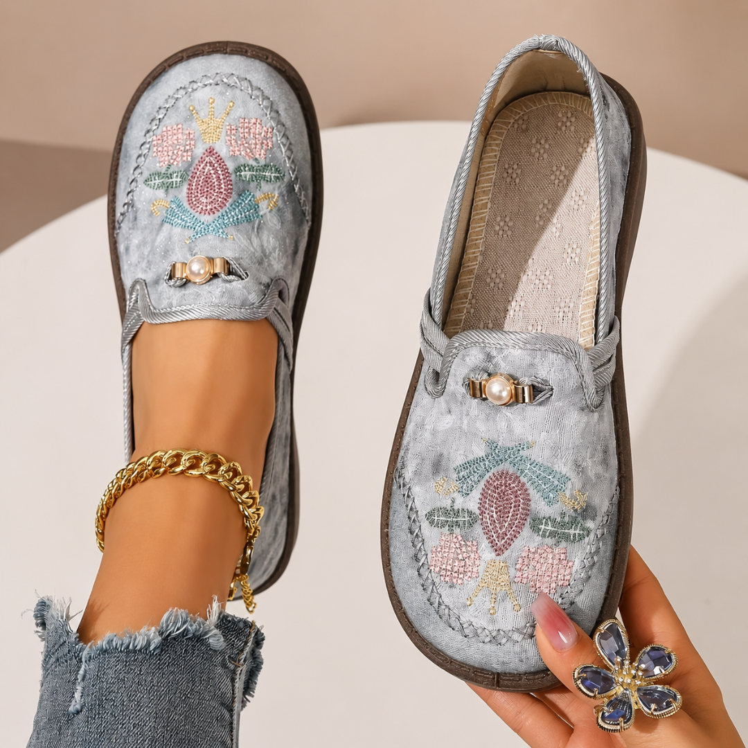 Adeyla | Mocasines Sin Cordones Con Estampado Floral y Suela Elevada