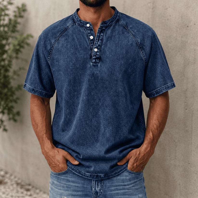 Zerric | Camisa Henley De Manga Corta Lavada