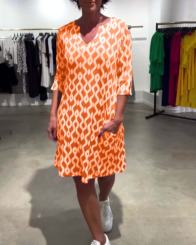Jacqueline | Vestido midi Holgado con Estampado y Cuello en V