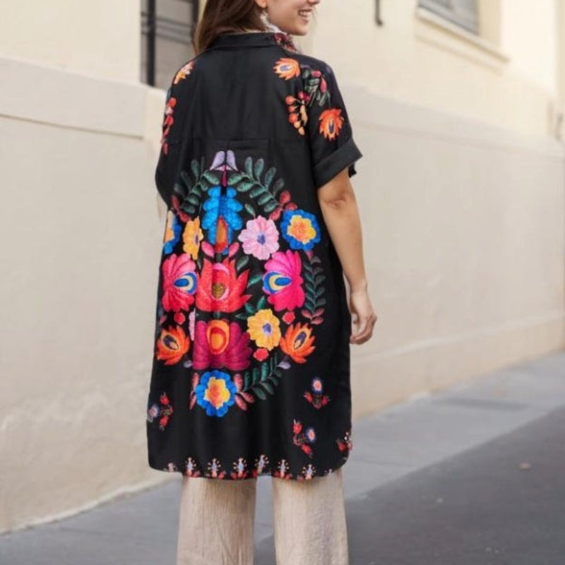 Rossella | Blusa Larga De Manga Corta Con Estampado Floral