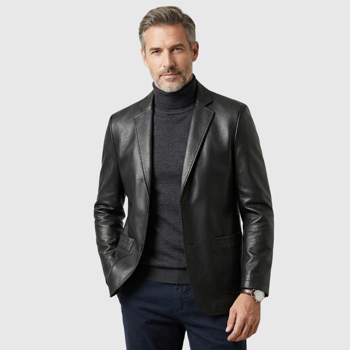 Emil | Chaqueta de Cuero Estilo Blazer con Botones