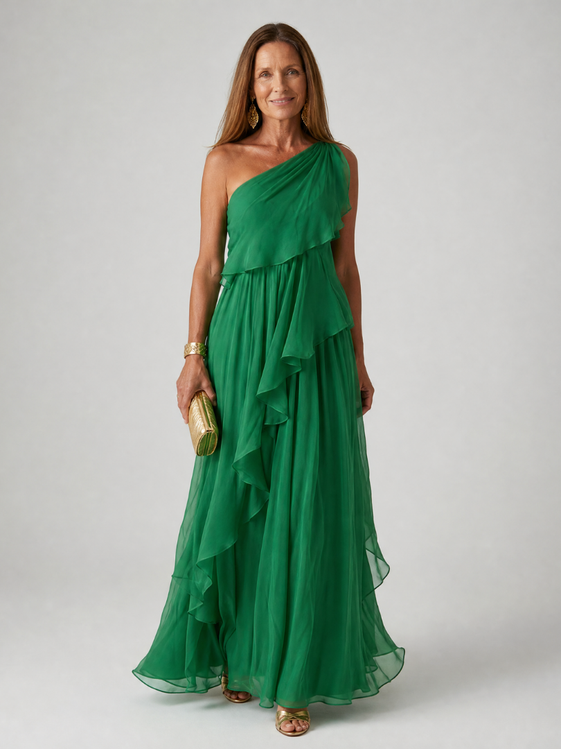 Seyma | Vestido Maxi Asimétrico Con Volantes