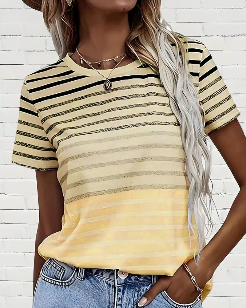 Kellie | Camiseta de Manga Corta Con Cuello Redondo a Rayas