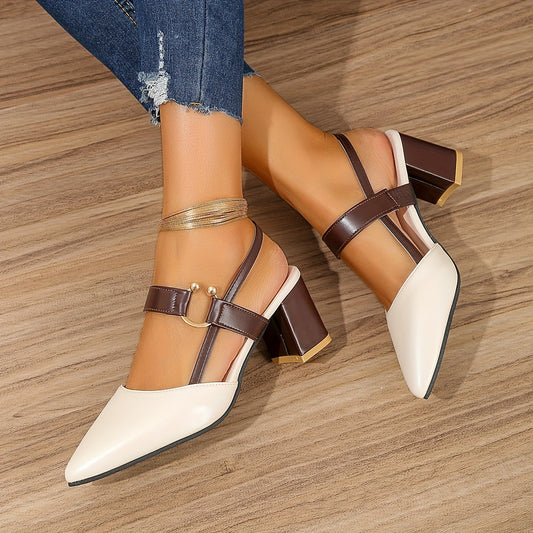 Sheri | Sandalias de Talón Grueso con Puntera Puntiaguda y Tiras Traseras
