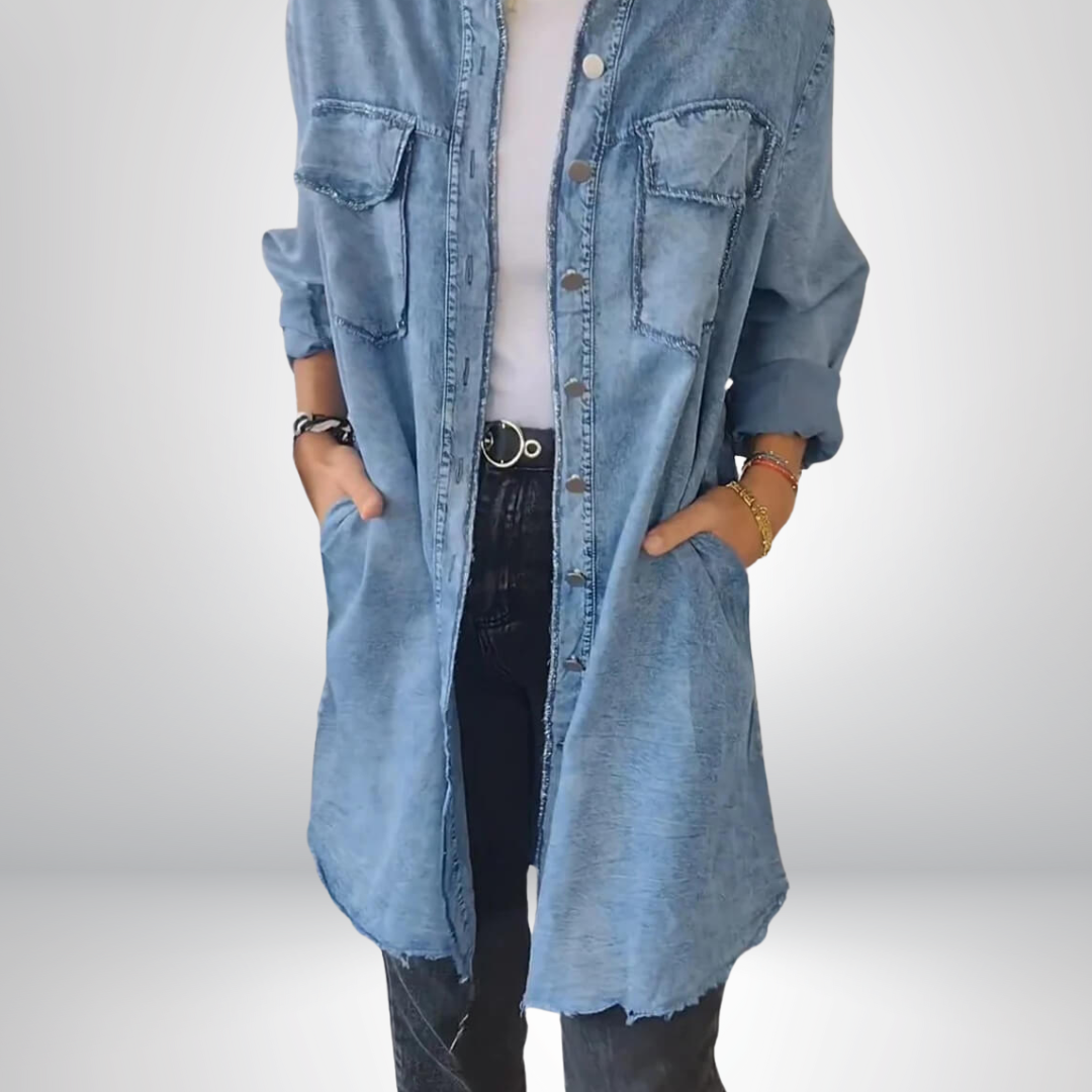Krystyna | Chaqueta Vaquera de Manga Larga Con Cuello y Corte Largo