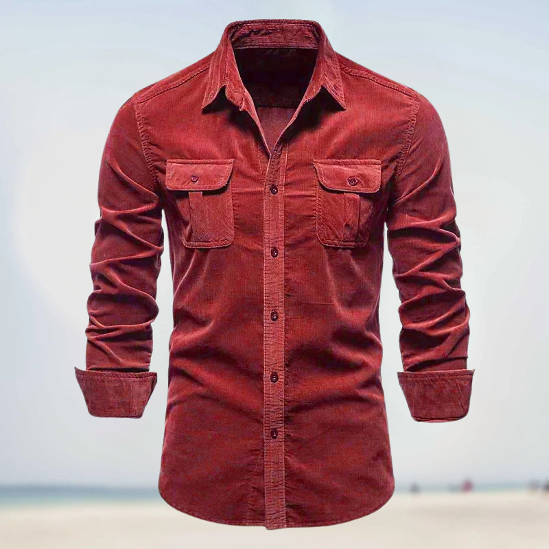 Folko - Camisa de Manga Larga Abotonada de Pana