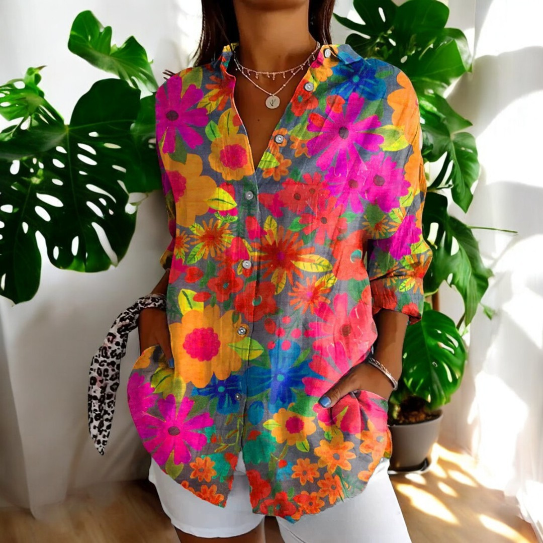 Elira | Camisa Floral Manga Larga Abotonada