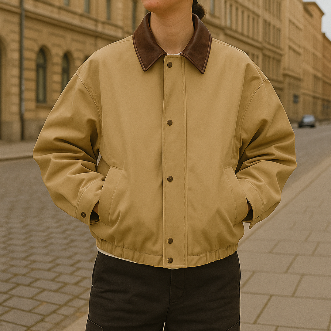 Jacke im retro | Chaqueta retro con cuello de cuero