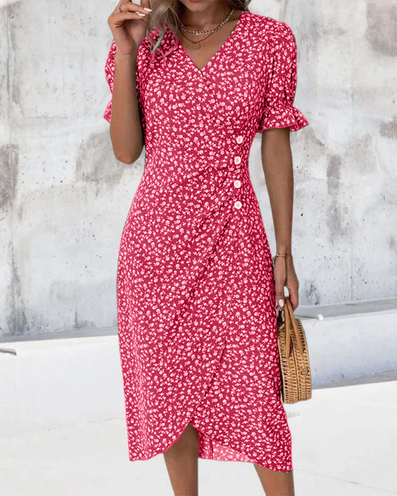 Tine | Vestido Floral Cruzado Manga Corta