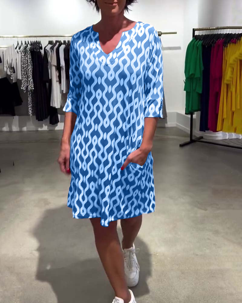 Jacqueline | Vestido midi Holgado con Estampado y Cuello en V