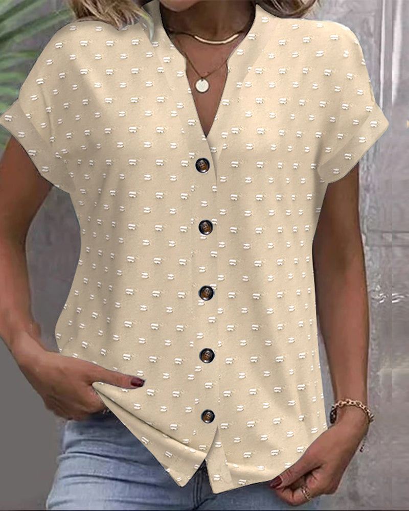 Nariya | Blusa Estampada De Manga Corta Cuello en V Y Botones en La Parte Delantera