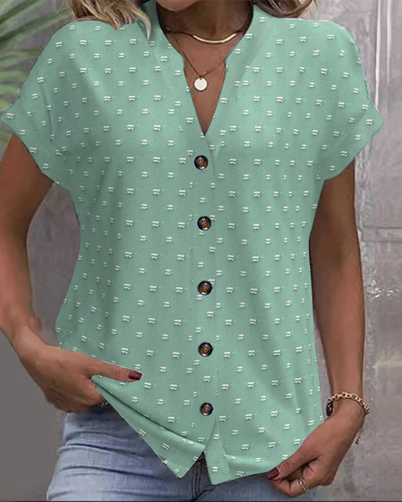 Nariya | Blusa Estampada De Manga Corta Cuello en V Y Botones en La Parte Delantera