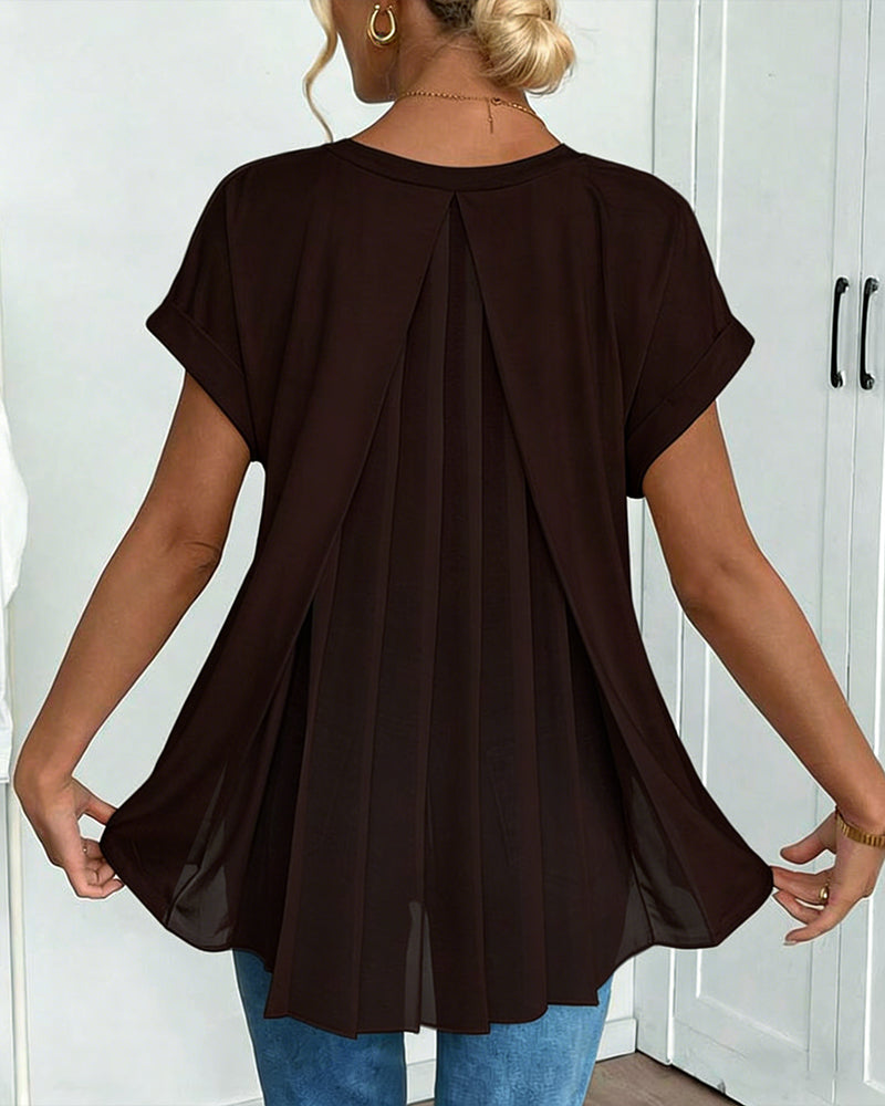Liyanna - Blusa de Manga Corta Con Pliegues en la Espalda