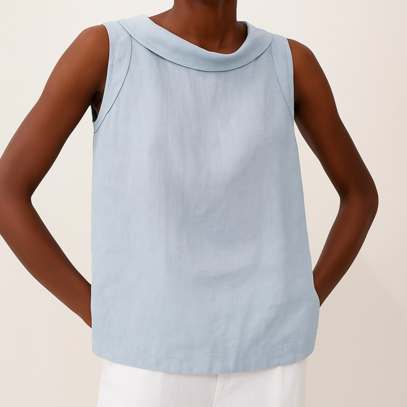 Anya | Blusa Sin Mangas De Cuello Redondo en Azul Claro