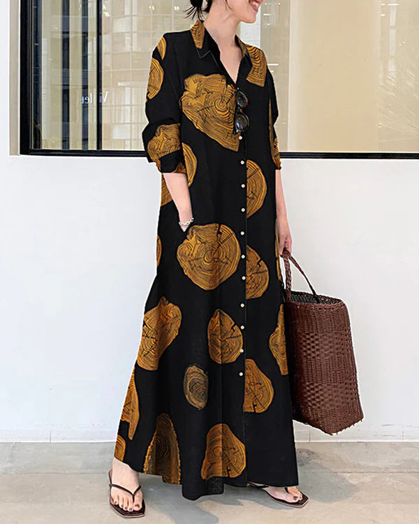 Poleska  | Vestido Largo tipo Camisa con Estampado y Cierre Frontal con Botones