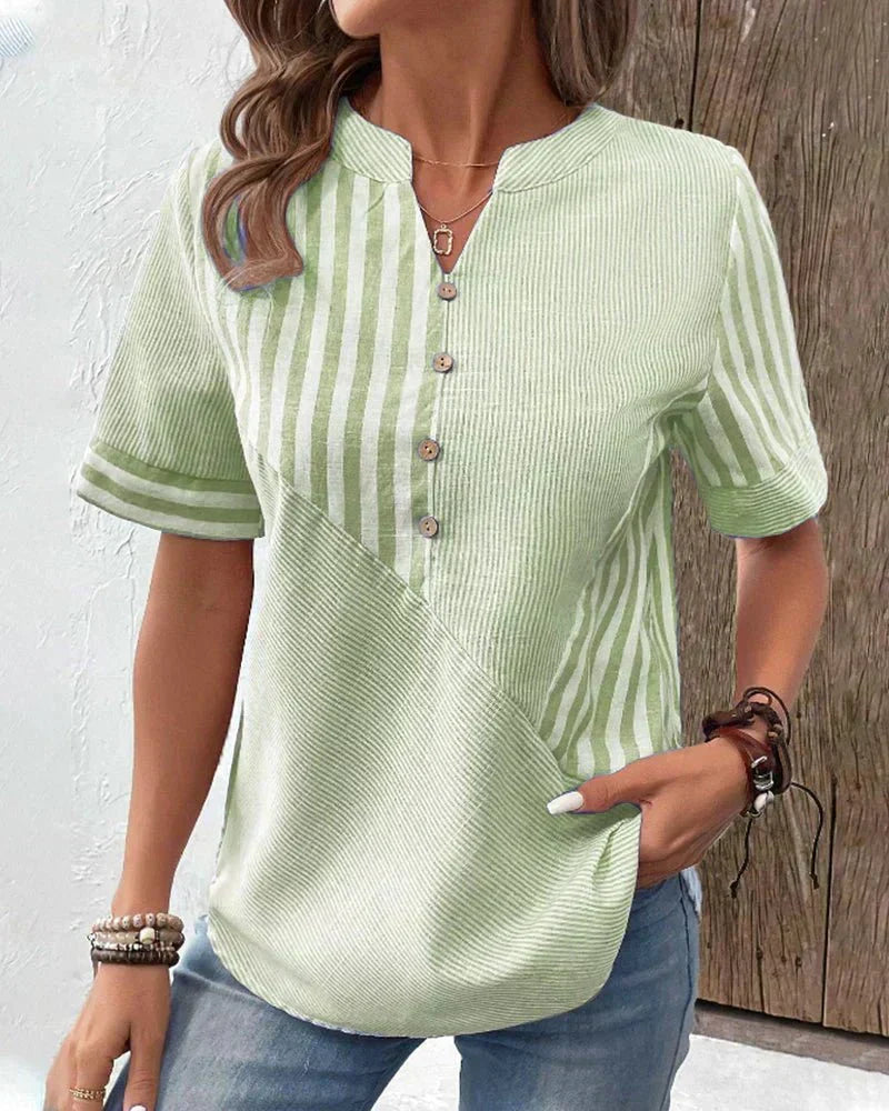 Monroe | Blusa de Rayas con Mangas Cortas y Botones