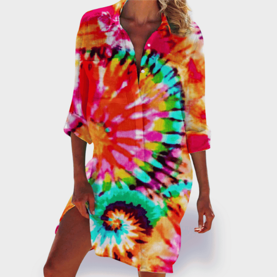 Lizonka | Vestido Camisero Estampado Marino Cuello Solapa
