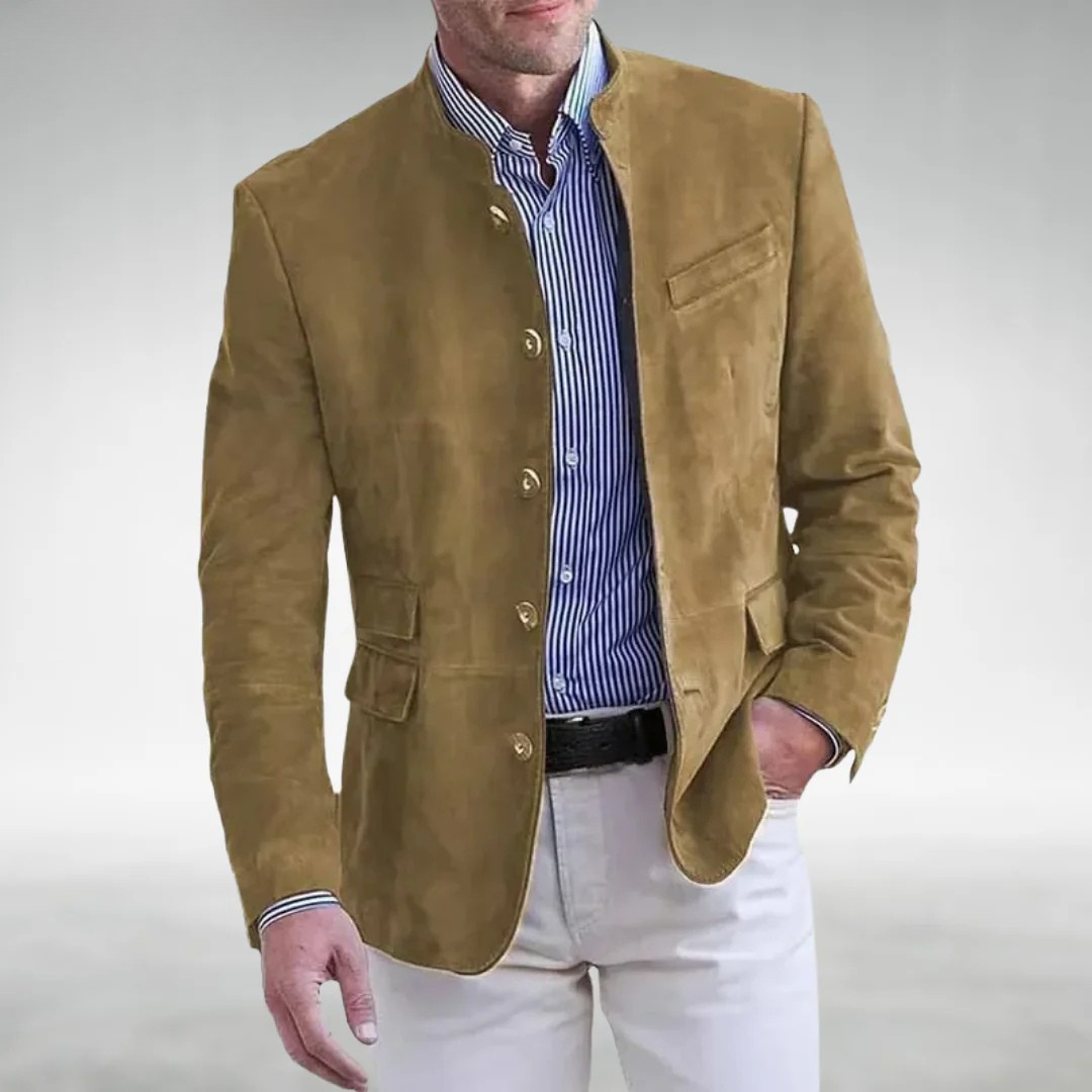 Emmanuel - Chaqueta Con Cuello Alto y Botones en la Parte Delantera Estilo Ante