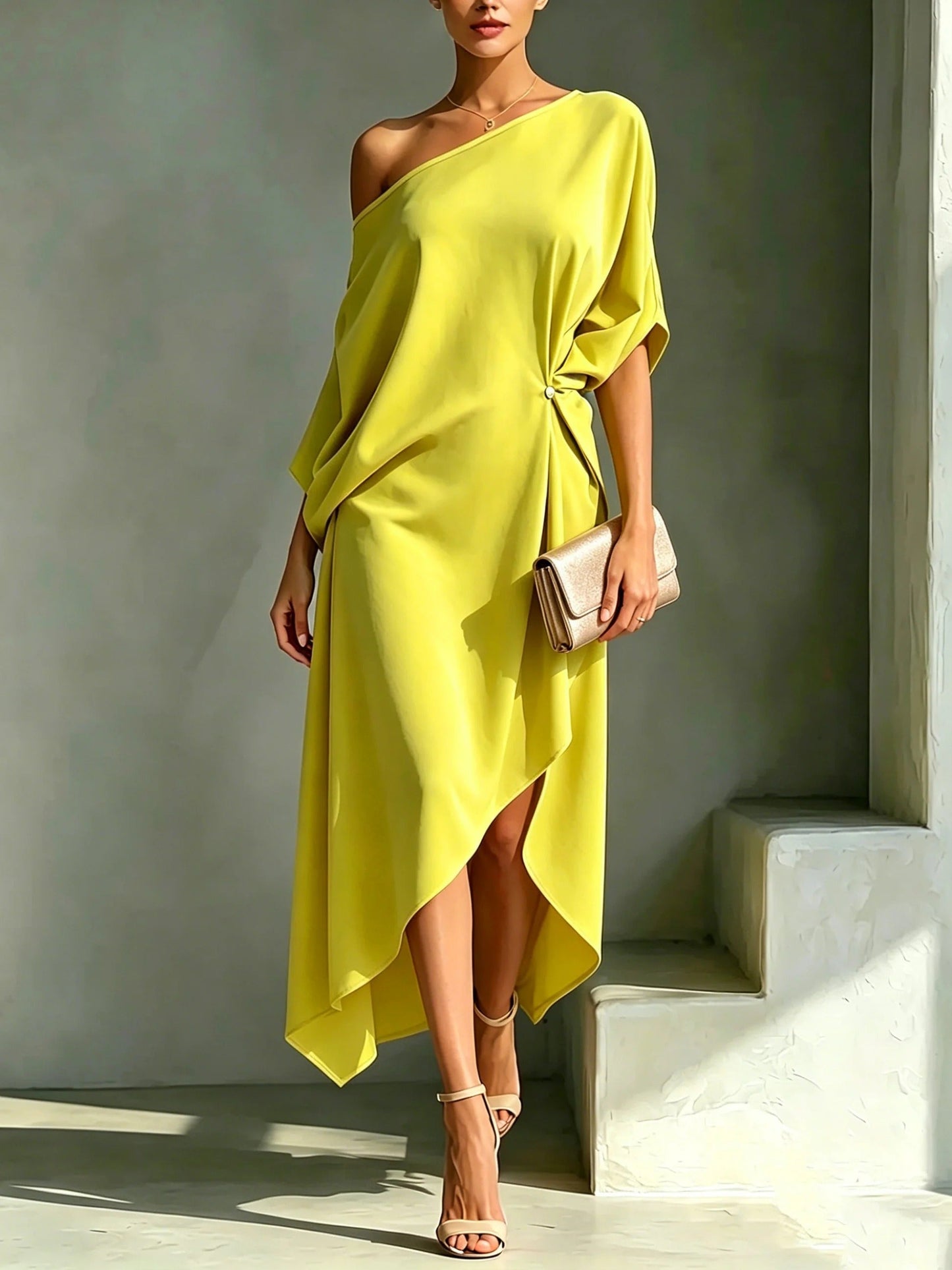Elonia - Vestido Midi Asimétrico de un Solo Hombro
